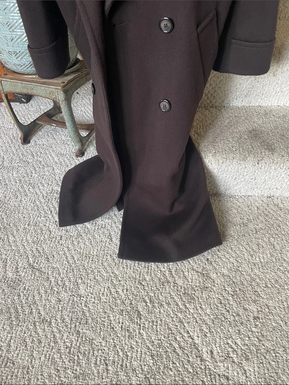 Larry Levine Double-Breasted Wool Pea Coat in Dark Brown